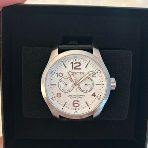 Invicta Black Strap Watch with Silver Hardware